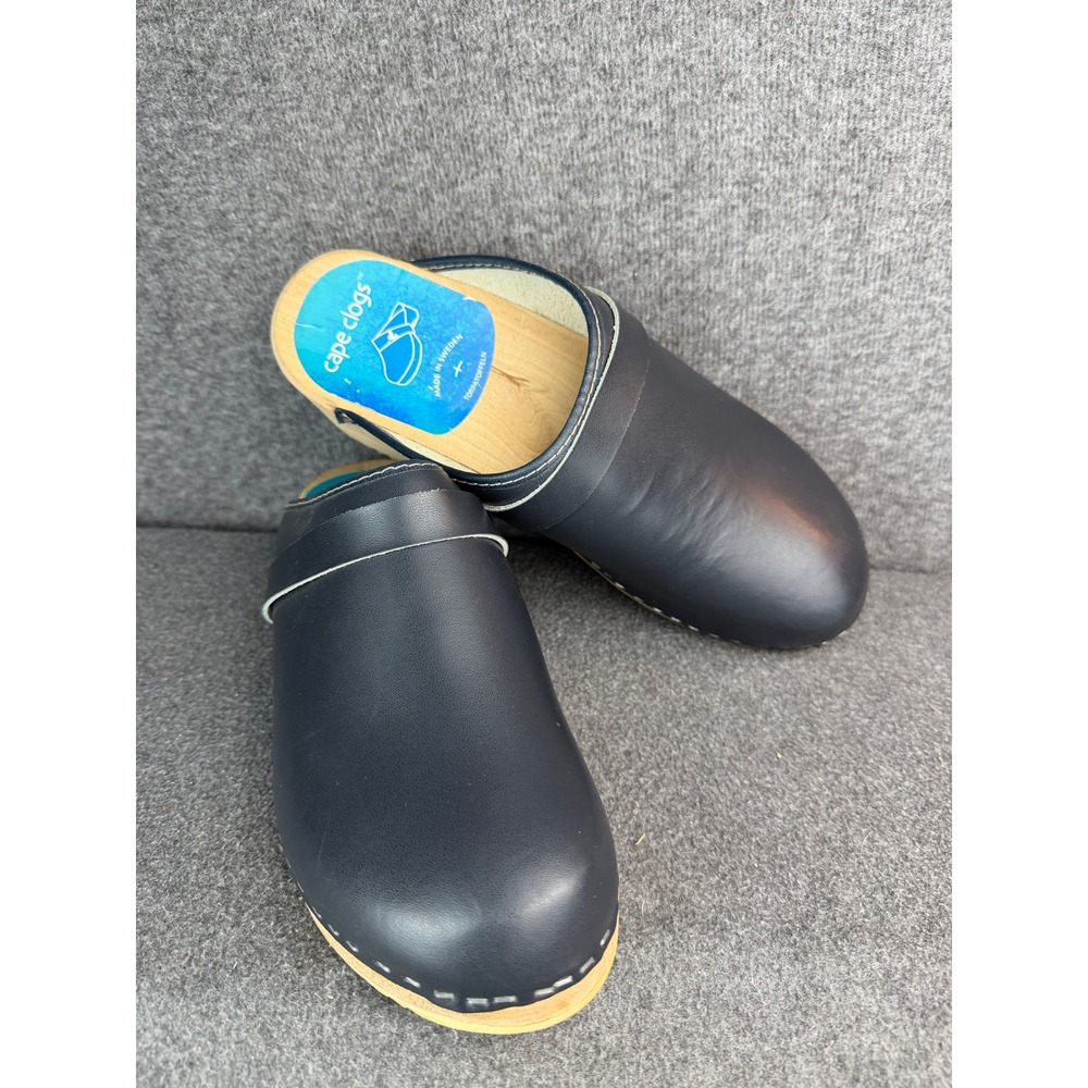 Cape Clogs Wooden Swedish Women's Clogs Size 11.5-12|EU43 Blue Leather Mules